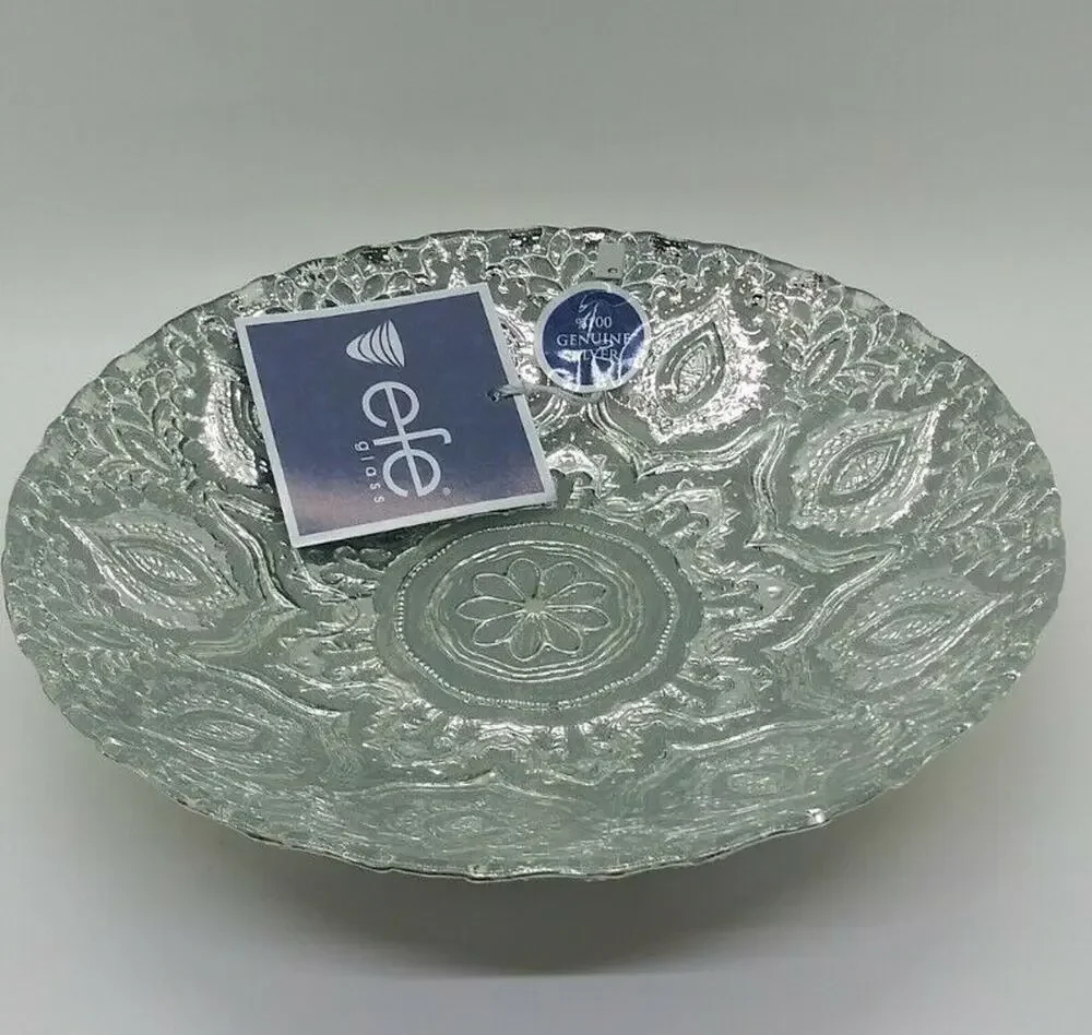 EFE Glass Turkish Handmade Decorative 100% Genuine Silver Bowl 8.50”w X 1.75”h